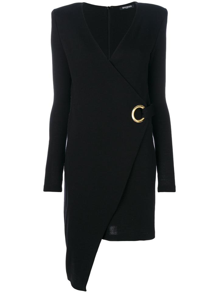 Balmain Wrap Front Asymmetric Dress - Black