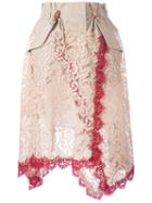 Sacai - Lace Overlay Military Waist Skirt - Women - Cotton/leather/nylon/rayon - 1, Nude/neutrals, Cotton/leather/nylon/rayon