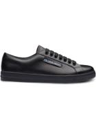 Prada Leather Sneakers With Etiquette Logo - F014b Black+light Blue