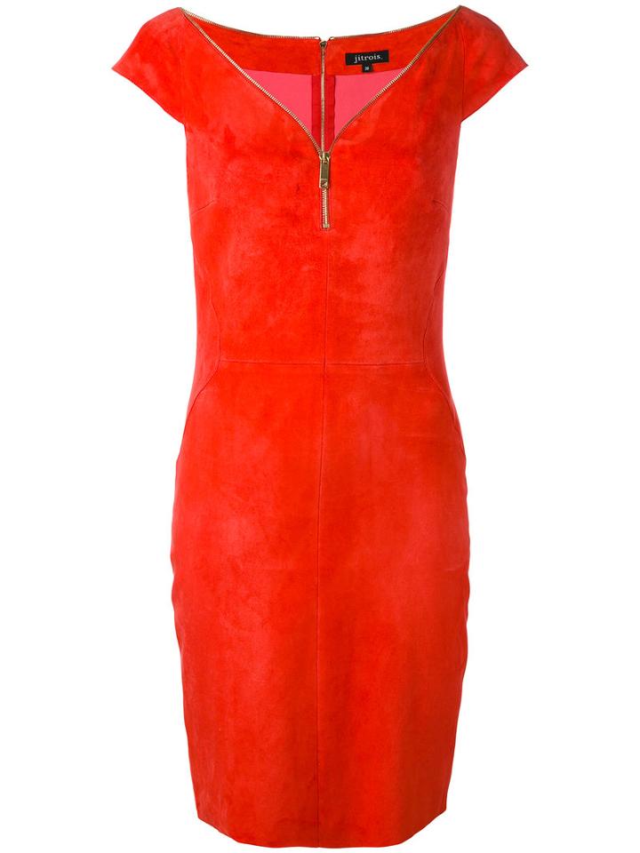 Jitrois - Zip Up Dress - Women - Cotton/lamb Skin/spandex/elastane - 38, Red, Cotton/lamb Skin/spandex/elastane