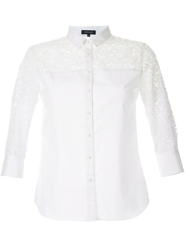 Loveless Paisley Texture Panel Button Down Shirt, Women's, Size: 36, White, Cotton