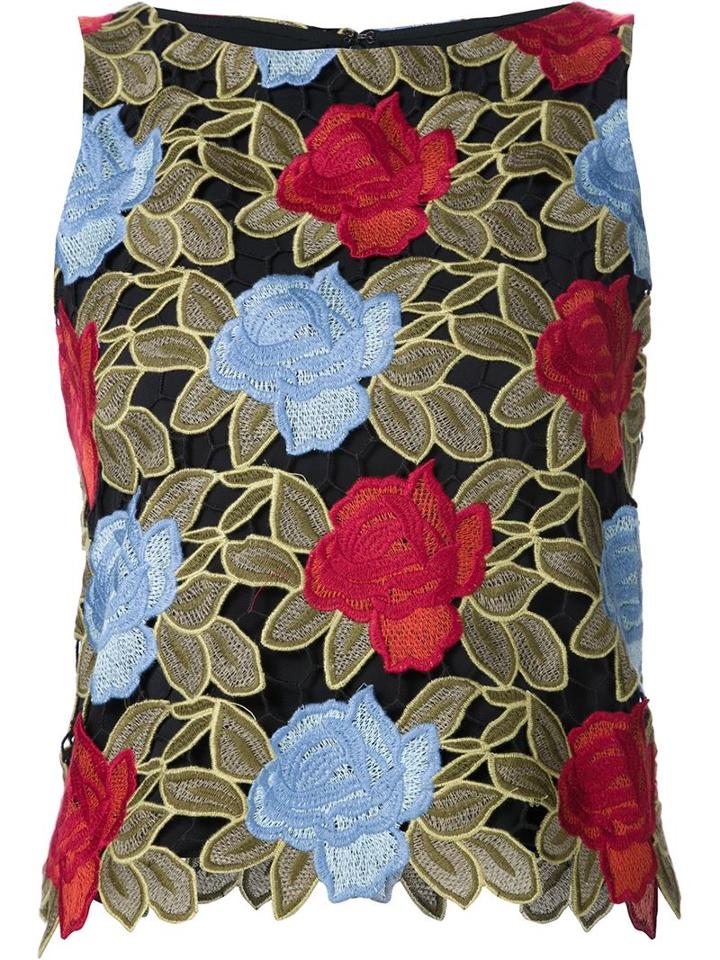 Alice+olivia Embroidered Flower Top