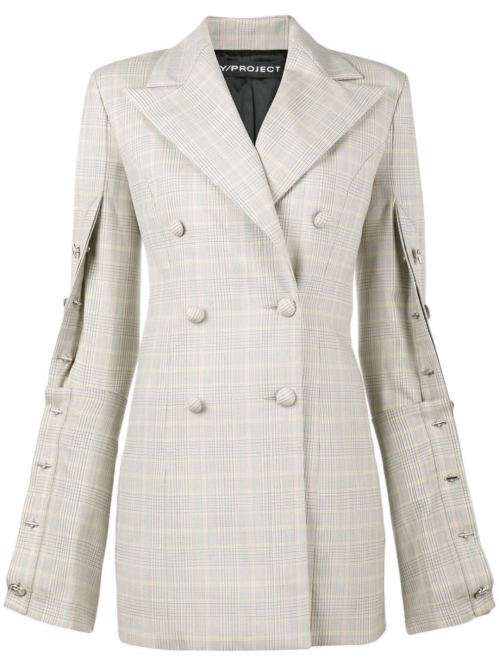 Y / Project - Oversized Check Buttoned Blazer - Women - Acetate/wool - 38, Nude/neutrals, Acetate/wool