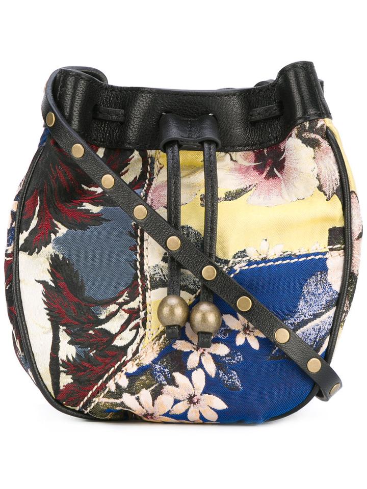 Philosophy Di Lorenzo Serafini - Floral Drawstring Bag - Women - Leather/polyester - One Size, Black, Leather/polyester