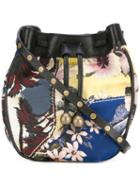 Philosophy Di Lorenzo Serafini - Floral Drawstring Bag - Women - Leather/polyester - One Size, Black, Leather/polyester