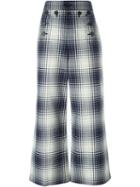 Marc Jacobs Plaid Print Trousers, Women's, Size: 8, Blue, Cotton/silk