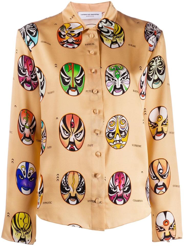 Marine Serre Latino Masks Satin Shirt - Neutrals