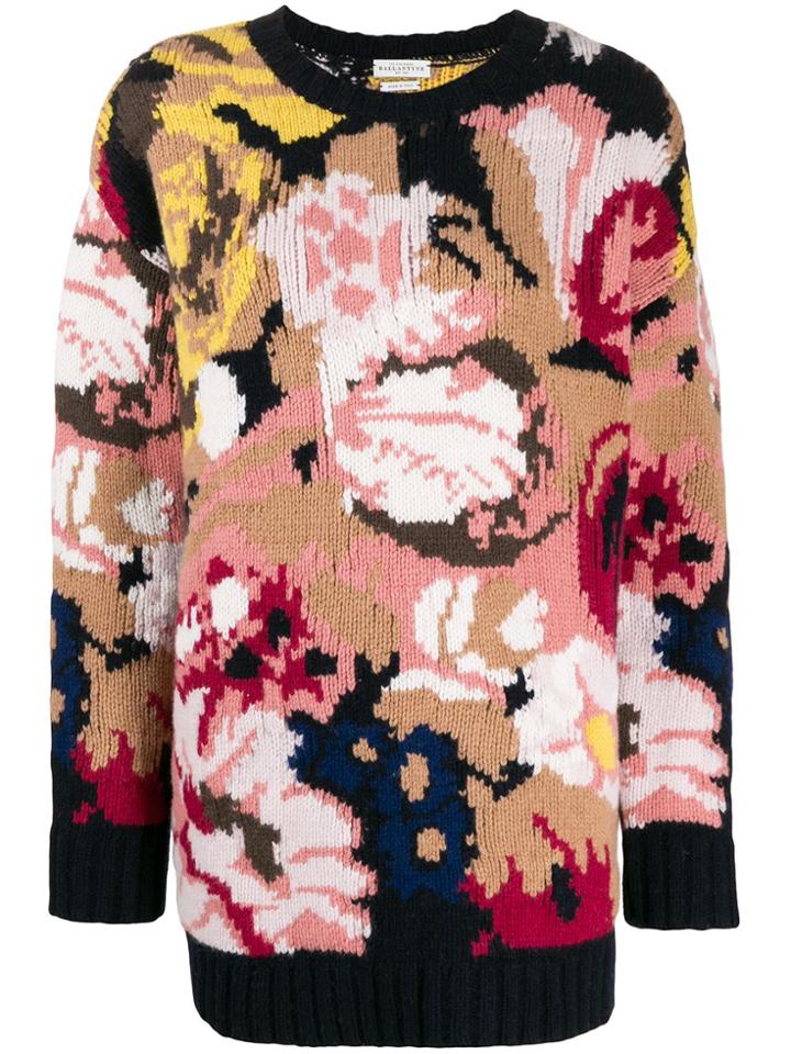 Ballantyne Oversized Floral-intarsia Jumper - Pink