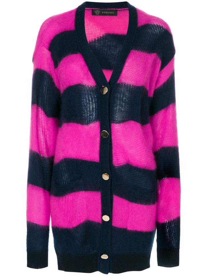 Versace Striped Button Up Cardigan - Pink & Purple