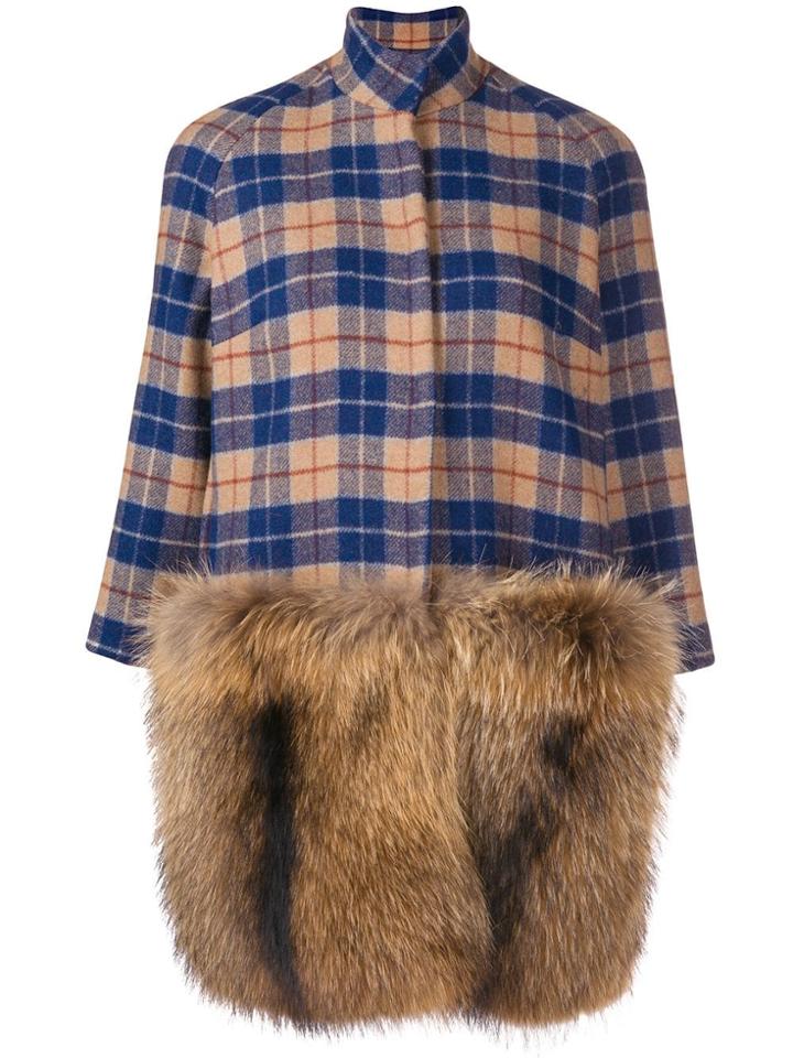 Ava Adore Fur-panelled Plaid Coat - Nude & Neutrals