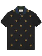 Gucci Cotton Polo With Tiger Head Embroidery - Black