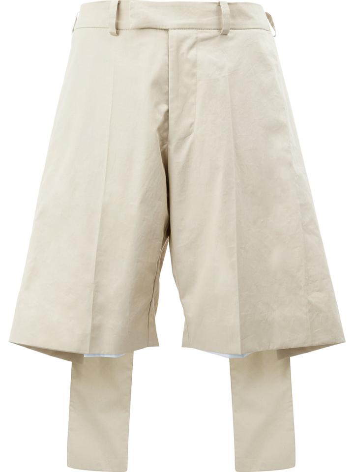 Moohong - Oversize Layer Effect Shorts - Women - Cotton - 38, Nude/neutrals, Cotton