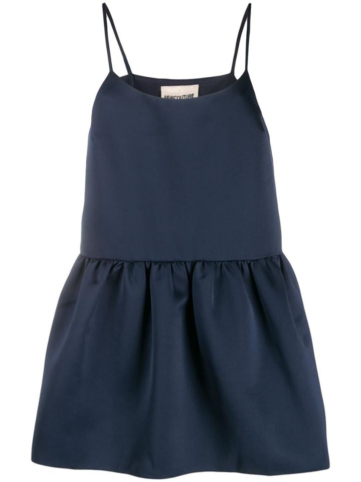 Semicouture Spaghetti Strap Peplum Camisole - Blue