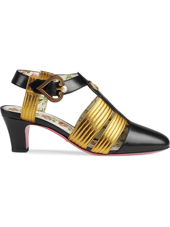 Gucci Leather Mid-heel T-strap Sandal - Black