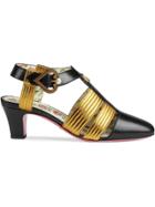 Gucci Leather Mid-heel T-strap Sandal - Black