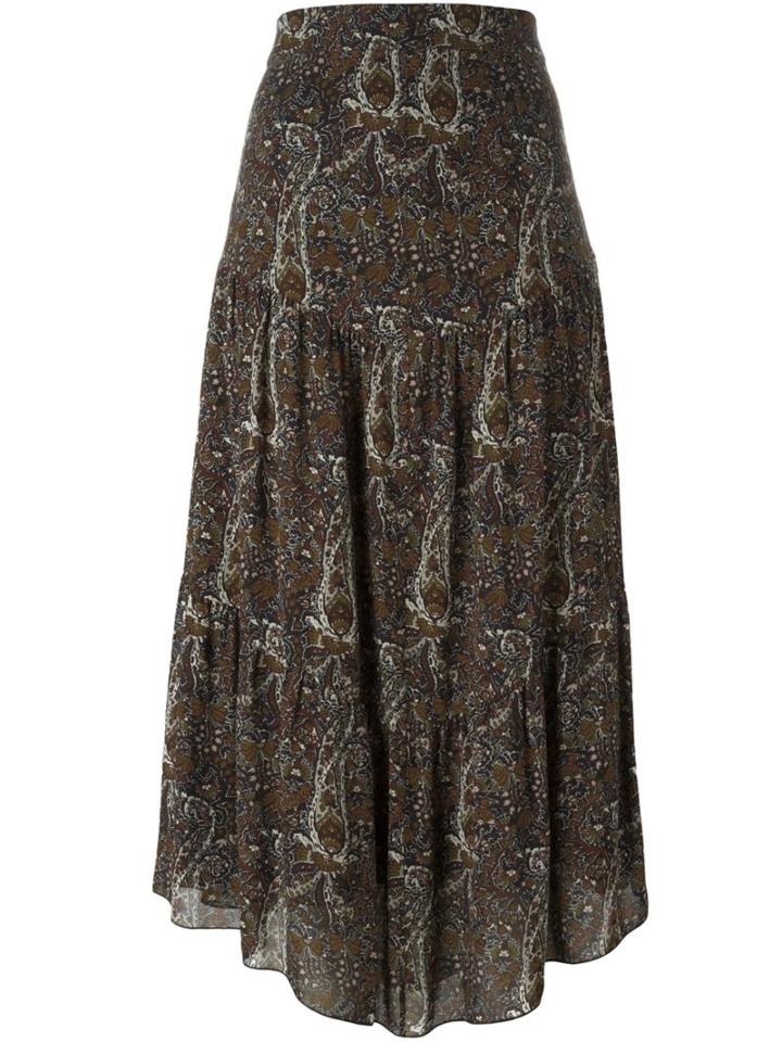 Saint Laurent Long Tiered Paisley Skirt, Women's, Size: 40, Viscose/silk