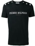 Pierre Balmain Studded Shoulders Logo T-shirt, Men's, Size: 48, Black, Cotton/polyester