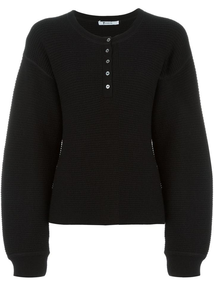 T By Alexander Wang Waffle Knit Oversized Jumper, Women's, Size: Medium, Black, Merino