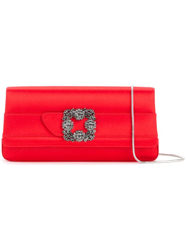 Manolo Blahnik - Embellished Clutch Bag - Women - Viscose/silk Satin - One Size, Red, Viscose/silk Satin