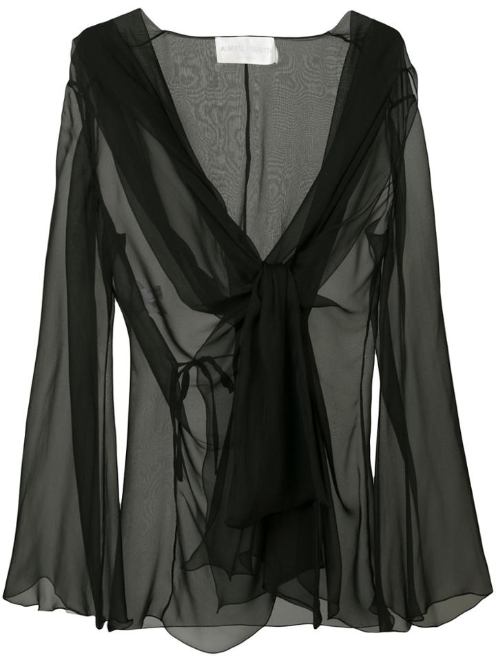 Alberta Ferretti Semi-sheer Draped Front Blouse - Black