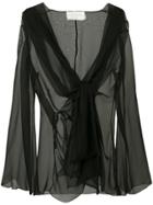 Alberta Ferretti Semi-sheer Draped Front Blouse - Black