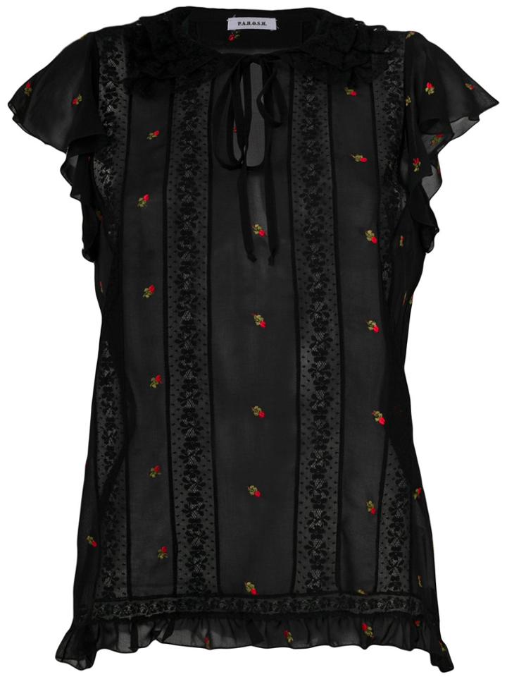 P.a.r.o.s.h. Rose Embroidered Blouse - Black