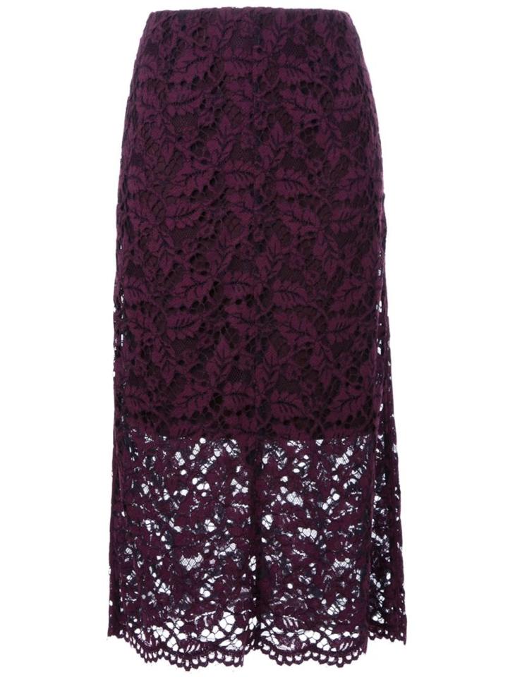 Le Ciel Bleu Leaf Lace Midi Skirt