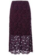 Le Ciel Bleu Leaf Lace Midi Skirt