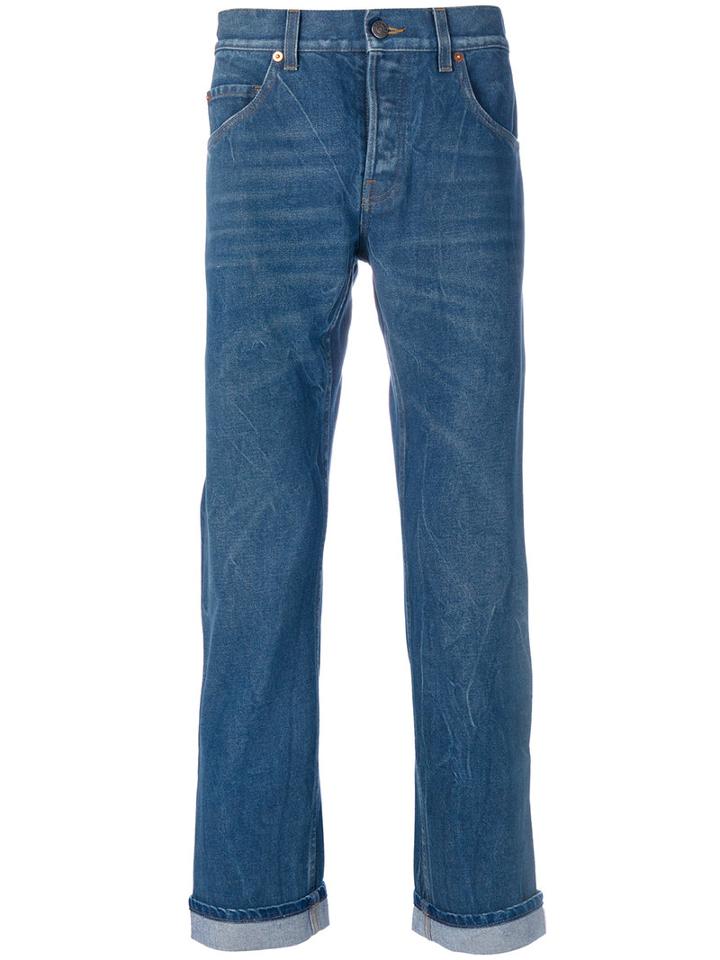 Gucci - Embroidered Tapered Jeans - Men - Cotton - 36, Blue, Cotton