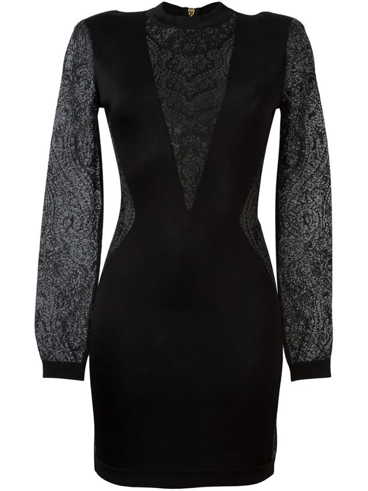 Balmain Plunging Lace Panels Dress - Black