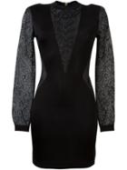 Balmain Plunging Lace Panels Dress - Black