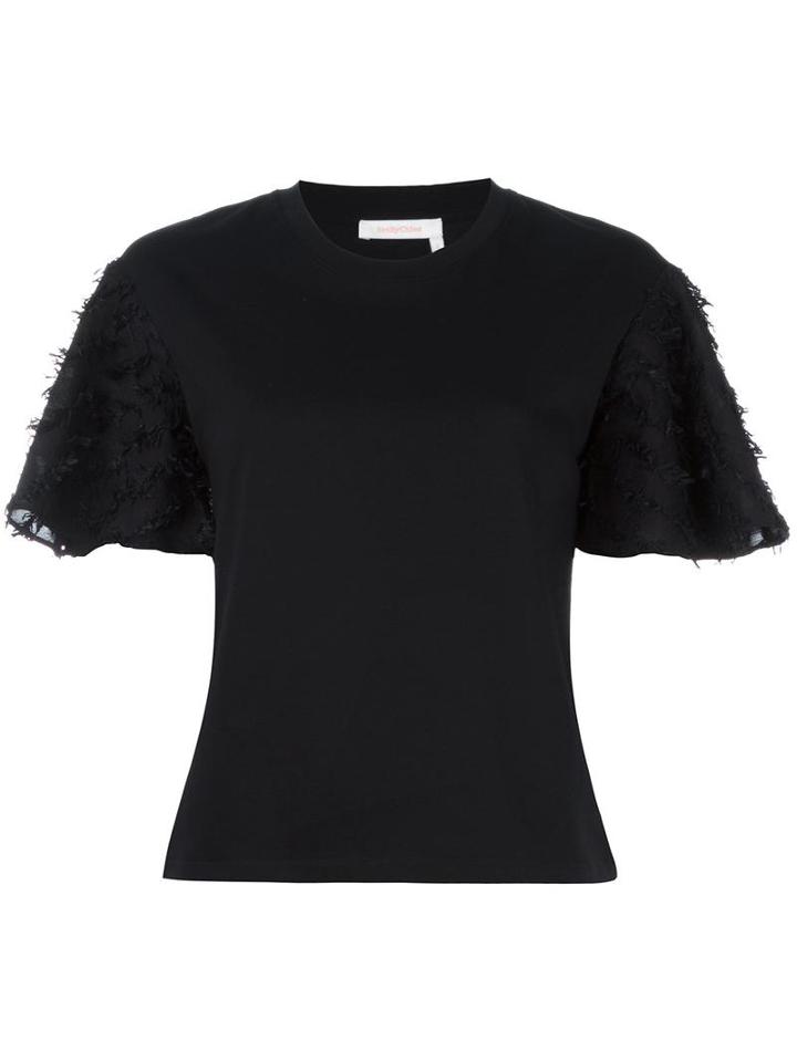 See By Chloé Fringed T-shirt, Women's, Size: Xs, Cotton/polyamide/viscose