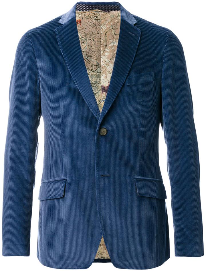 Etro Flap Pockets Ribbed Blazer - Blue