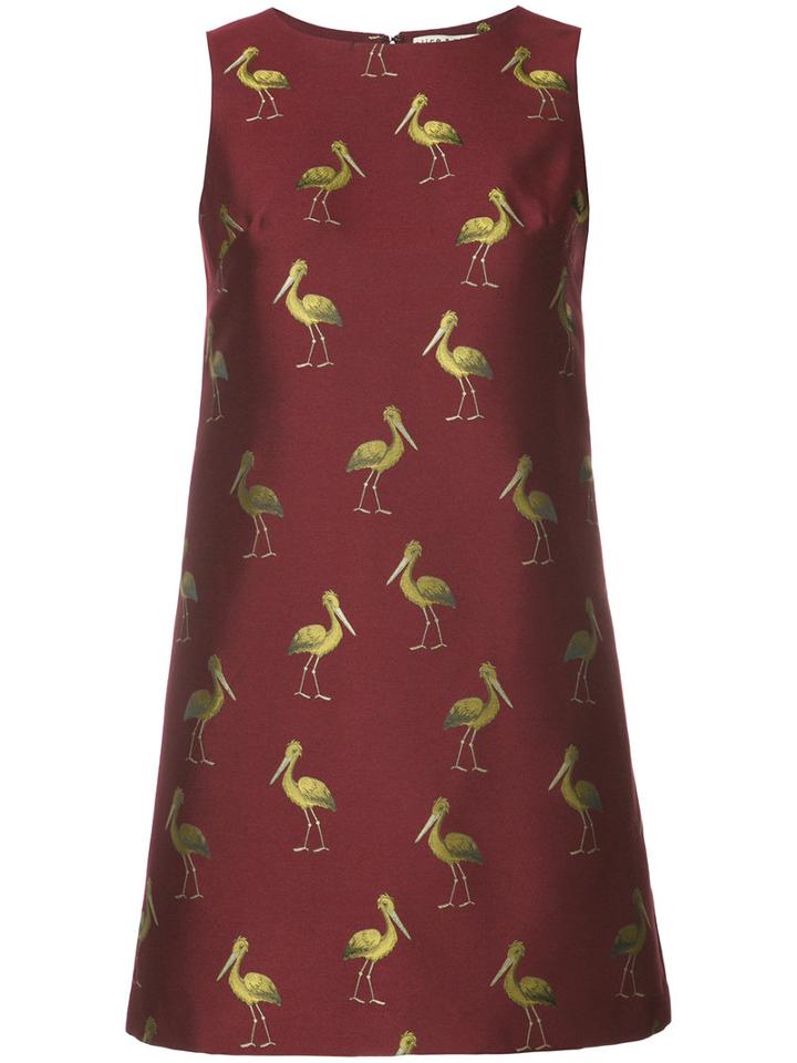 Alice+olivia Bird Print Mini Dress, Women's, Size: 6, Red, Polyester/spandex/elastane/cotton