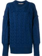 Preen By Thornton Bregazzi Oversized Cable Knit Jumper, Women's, Size: Xs, Blue, Wool