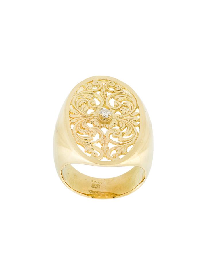Wouters & Hendrix Gold Filigree Diamond Signet Ring - Metallic
