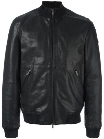 Armani Jeans Zipped Jacket, Men's, Size: 52, Black, Leather/polyester/spandex/elastane