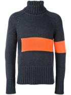 Wooster + Lardini Colour Block Knit Rollneck, Men's, Size: Large, Grey, Wool/nylon