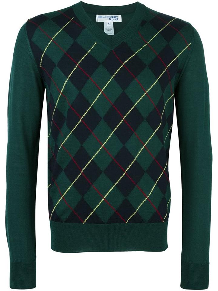 Comme Des Garçons Shirt Boy V-neck Jumper, Size: Large, Green, Acrylic/wool