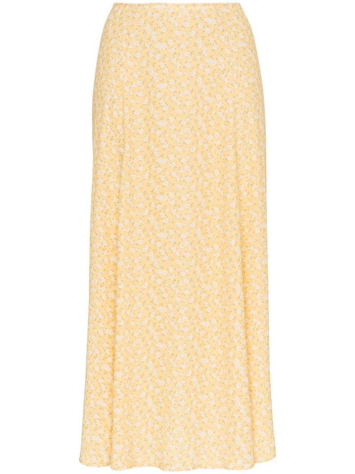 Reformation High Rise Floral Print Midi Skirt - Yellow