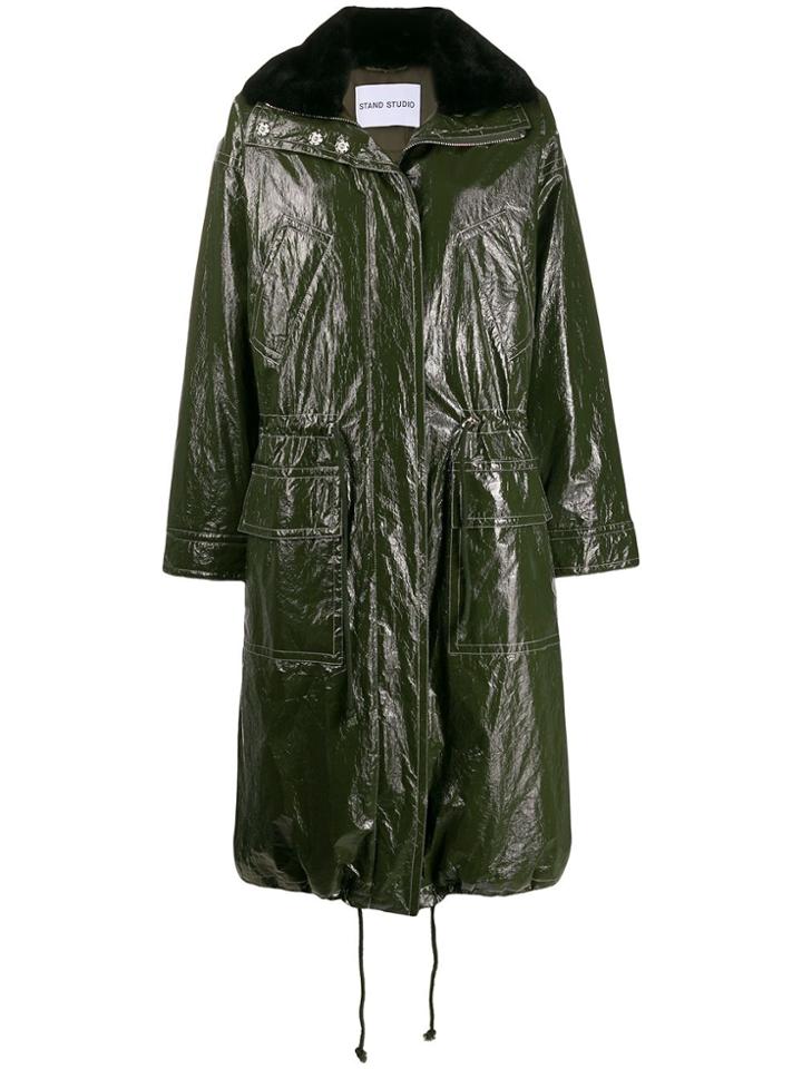 Stand Faux Fur Collar Mac - Green