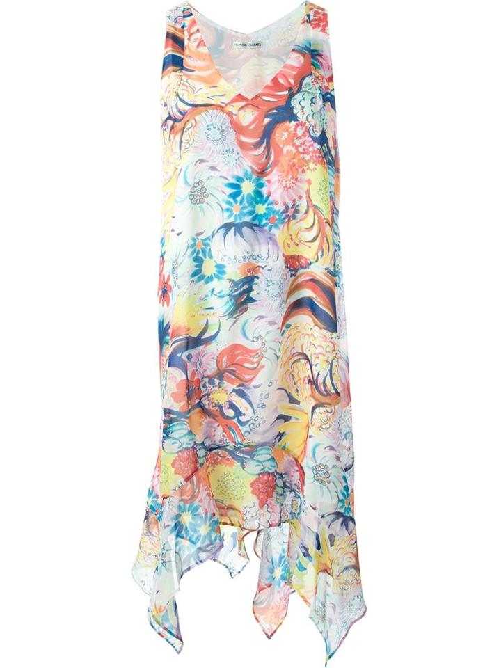 Tsumori Chisato Floral Print Asymmetric Dress, Women's, Size: 2, Yellow/orange, Polyester/silk