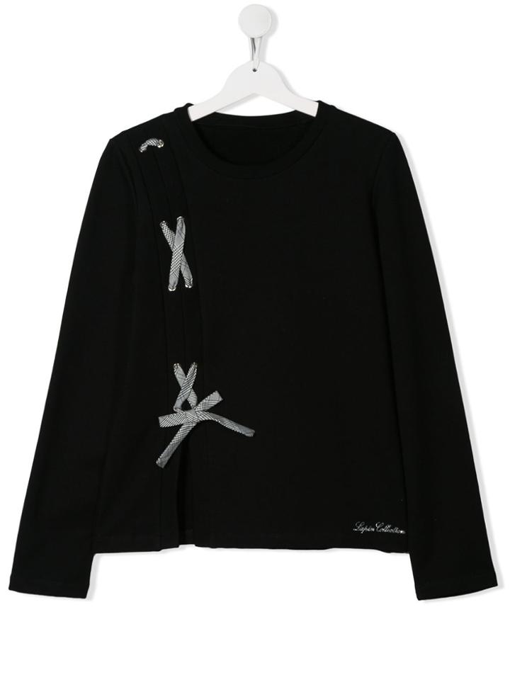 Lapin House Teen Lace-up Detail T-shirt - Black