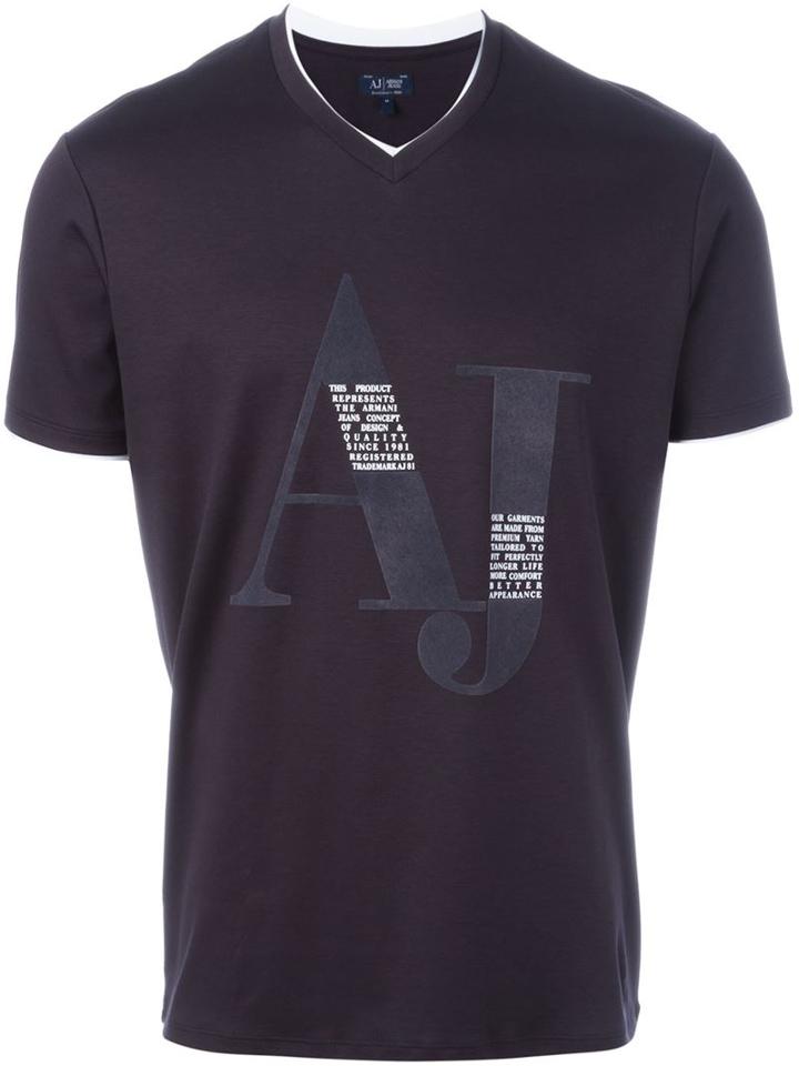Armani Jeans Logo Print V-neck T-shirt