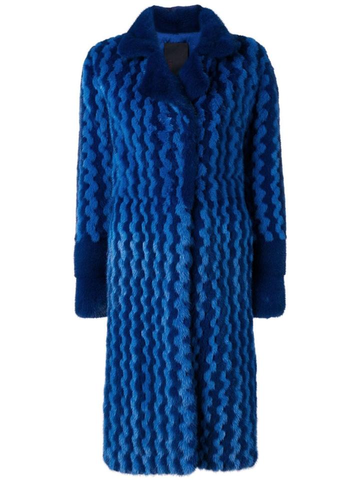 Liska Bexin Two-tone Fur Coat - Blue