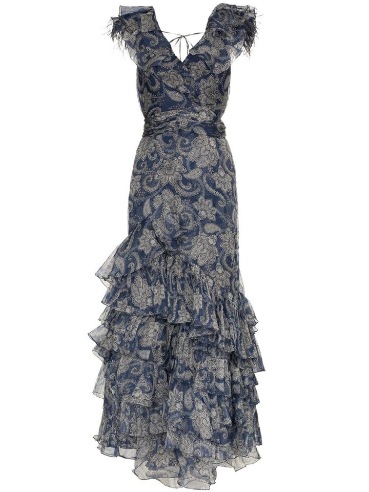 Johanna Ortiz The Sea Nymph Ruffle Floral Paisley Print Silk Dress -