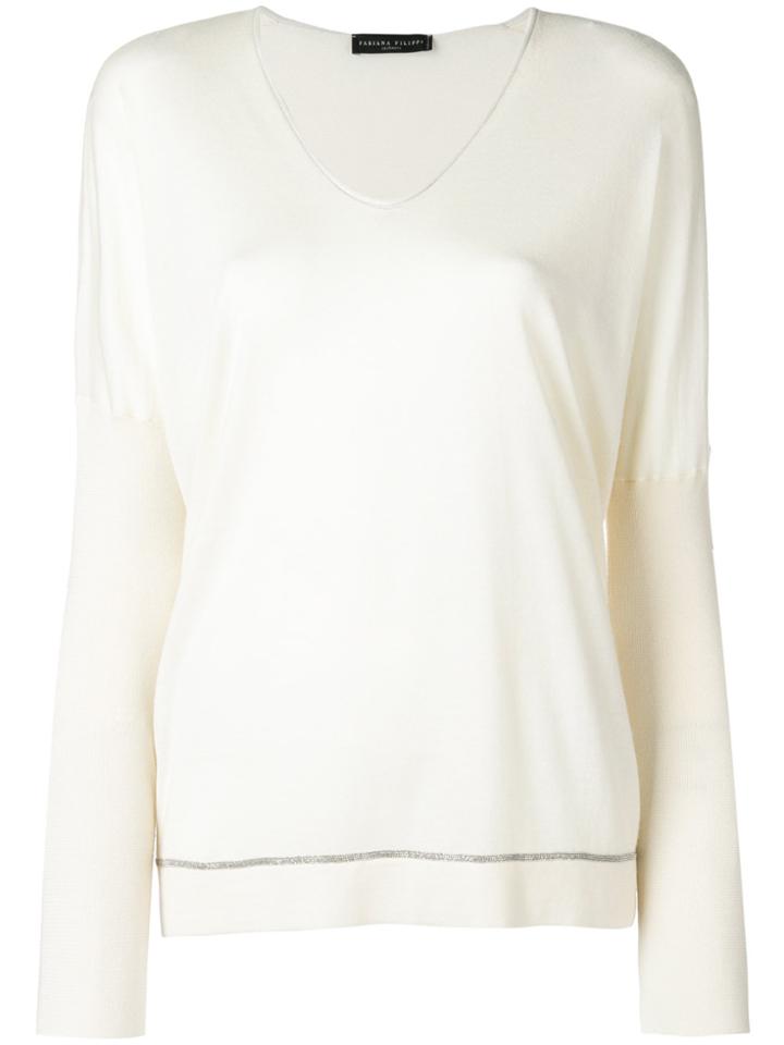 Fabiana Filippi Bead Embellished V-neck Sweater - Nude & Neutrals