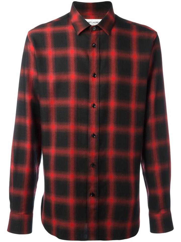 Saint Laurent Classic Checked Shirt, Men's, Size: 42, Red, Cotton/tencel