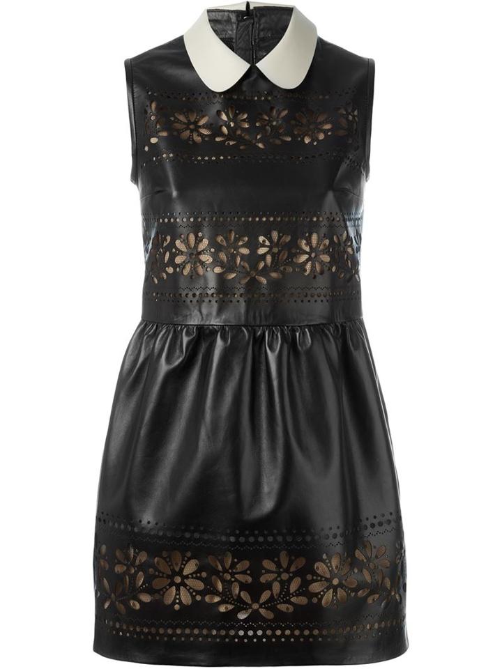 Red Valentino Laser Cut Floral Dress, Women's, Size: 42, Black, Lamb Skin/polyamide/cotton/viscose