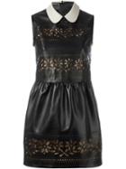 Red Valentino Laser Cut Floral Dress, Women's, Size: 42, Black, Lamb Skin/polyamide/cotton/viscose